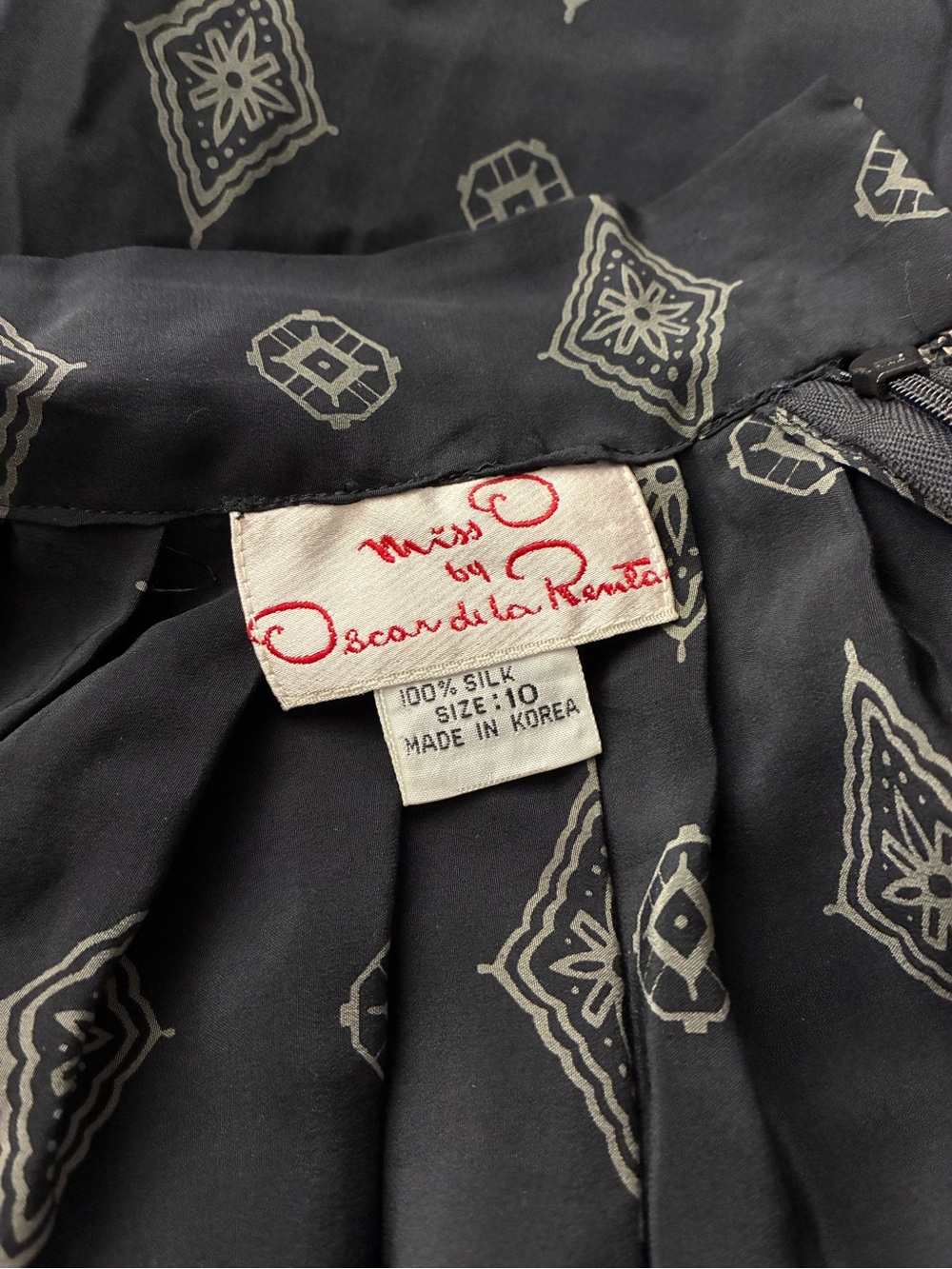 Vintage Miss O by Oscar de la Renta Black Geometric Floral Boho 80s Midi Skirt - Picture 4 of 7